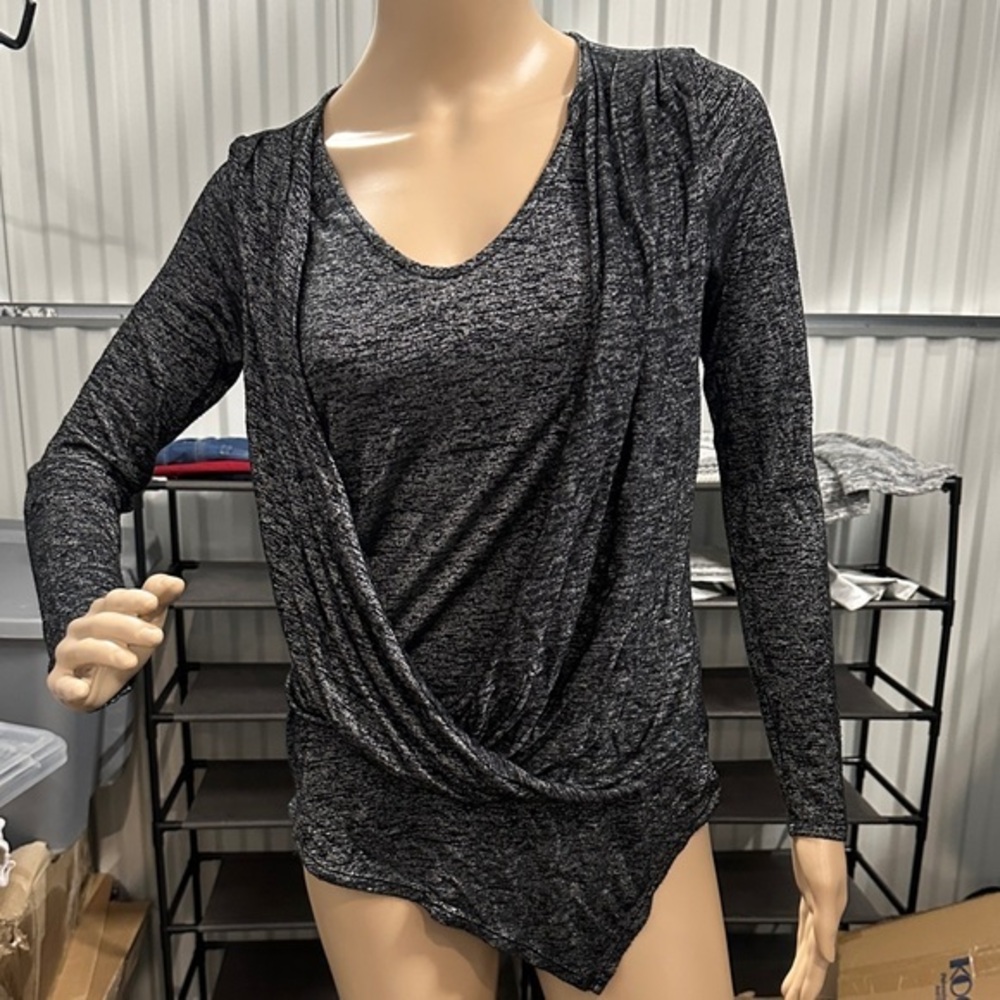 White House black market Women's Long Sleeve asymmetrical dark Gray Top size xs